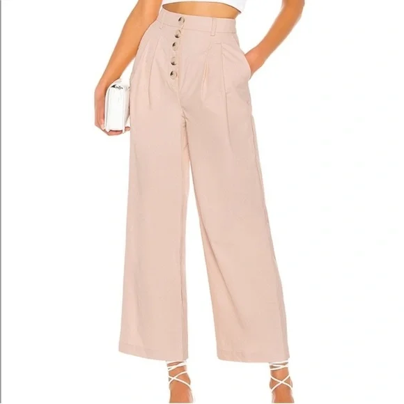 L’ACADEMIE REVOLVE Delphine Pant Blush Wide Leg Crop Khaki Women’s Size Small - Picture 15 of 16
